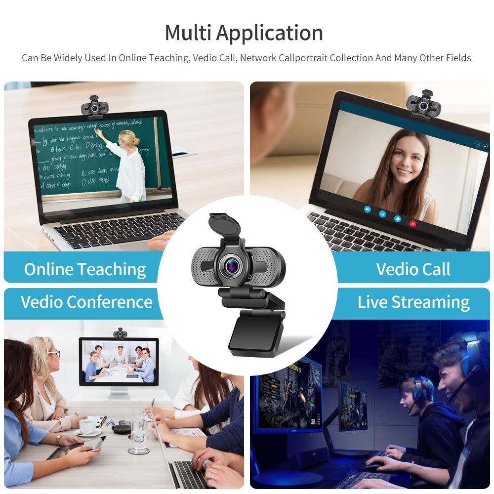 Dericam Webcam, HD 1080P Webcam with Microphone, USB Webcam, Play and Plug Streaming Webcam for PC Desktop & Laptop,for Video Calling Streaming, Conference, Gaming, Online Classes (with Tripod)