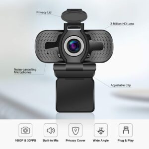 Dericam Webcam, HD 1080P Webcam with Microphone, USB Webcam, Play and Plug Streaming Webcam for PC Desktop & Laptop,for Video Calling Streaming, Conference, Gaming, Online Classes (with Tripod)