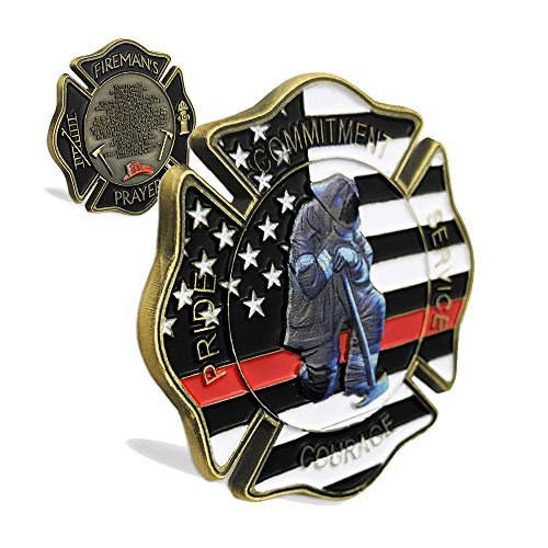 ASmileIndeep Firefighter Challenge Coin Gift Thin Red Line Maltese Cross Fireman Prayer Coin