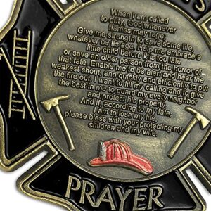 ASmileIndeep Firefighter Challenge Coin Gift Thin Red Line Maltese Cross Fireman Prayer Coin