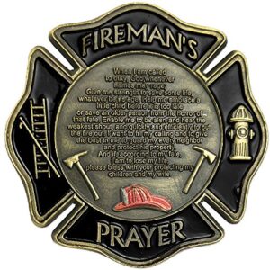 ASmileIndeep Firefighter Challenge Coin Gift Thin Red Line Maltese Cross Fireman Prayer Coin