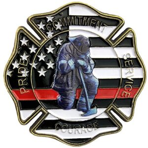 ASmileIndeep Firefighter Challenge Coin Gift Thin Red Line Maltese Cross Fireman Prayer Coin