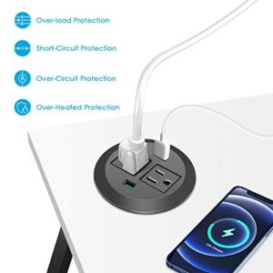 3 inch Desk Power Grommet, USB Grommet with Green Port, Desk Hole Round Grommet Outlets with 2 AC Outlets and 2 USB Ports 6.5FT Heavy Duty Power Cord