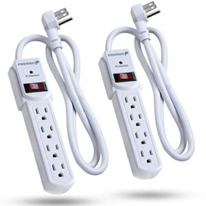 fosmon surge protector power strip flat plug, 4-outlet splitter extender 1875 watt 490 joules, 3ft extension cord wall mount with 3 prong - etl listed (2 pack)