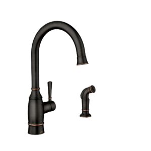 moen noell mediterranean bronze traditional single-handle standard kitchen faucet with side sprayer, 87506brb