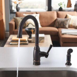 Moen Noell Mediterranean Bronze Traditional Single-Handle Standard Kitchen Faucet with Side Sprayer, 87506BRB