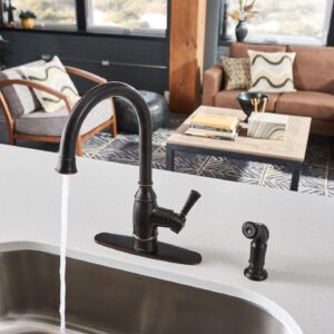 Moen Noell Mediterranean Bronze Traditional Single-Handle Standard Kitchen Faucet with Side Sprayer, 87506BRB