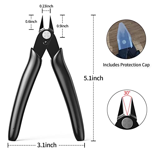 BOENFU Zip Tie Cutters Jewelry Cutting Pliers Flush Cutters Miniature Clippers Hobby Side Snips for Plastic Models, Jewelry Making, Electronics, Black, 5-in, 2-PCS