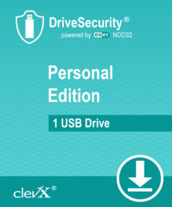 clevx drivesecurity powered by eset - personal edition - automatic malware (antivirus) protection for portable drives - 1 year, for 1 portable usb flash drive or external hdd/ssd device [online code] [download]