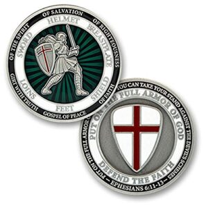 female put on the full armor of god defend the faith challenge coin