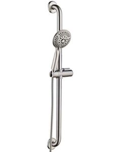 bright showers stainless steel slide bar grab rail set ada compliant includes handheld shower head and 69-inch hose (brushed nickel)