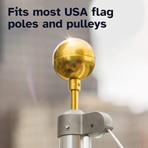 Deneve Gold 3" Flag Pole Ball Topper Ornament, Weatherproof Finial Flagpole Top Replacement with Aluminum Anodized Finish, Fits Standard USA Flag Pole, Solar Light & Pulley Truck