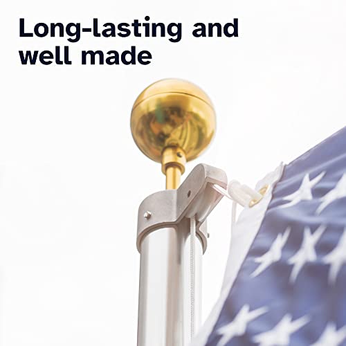 Deneve Gold 3" Flag Pole Ball Topper Ornament, Weatherproof Finial Flagpole Top Replacement with Aluminum Anodized Finish, Fits Standard USA Flag Pole, Solar Light & Pulley Truck