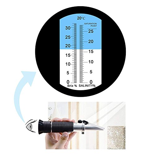 2-in-1 Brix Salinity Refractometer Dual Scale 0-32% Brix & 0-28% Salinity with ATC Sodium Chloride in Food Salt Seawater Brine Beer fruits Cutting Liquid