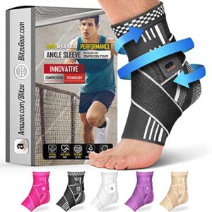blitzu ankle brace with adjustable compression support strap for achilles tendonitis, joint pain relief. ankle wrap for women & men. sprained ankle & protectors sleeve heel pain, foot arch black l