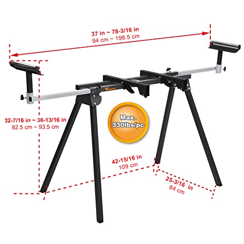 WORKESS Light Weight Universal Miter Saw Stand 330 Lbs Load Capacity Black and Grey WK-MS050B Single Pack