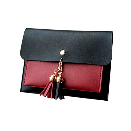 Thenlian Women Fashion Double Deck Cover Tassels Crossbody Bag Shoulder Bag Phone Bag (Red)