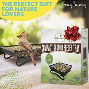 Gray Bunny Ground Bird Feeder Tray, Metal Platform Bird Feeder Dish Size 7 X 7 Inches, Durable Rust Resistant Feeder for Wild Birds, Squirrels, Doves, Cardinals, Gifts for Mom, Gifts for Dad