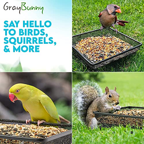 Gray Bunny Ground Bird Feeder Tray, Metal Platform Bird Feeder Dish Size 7 X 7 Inches, Durable Rust Resistant Feeder for Wild Birds, Squirrels, Doves, Cardinals, Gifts for Mom, Gifts for Dad