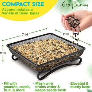 Gray Bunny Ground Bird Feeder Tray, Metal Platform Bird Feeder Dish Size 7 X 7 Inches, Durable Rust Resistant Feeder for Wild Birds, Squirrels, Doves, Cardinals, Gifts for Mom, Gifts for Dad