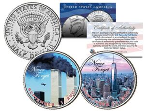 world trade center 9/11 wtc colorized jfk half dollar us 2-coin set actual plane