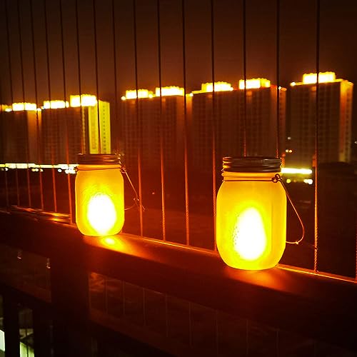 Solar Mason Jar Lights, 6 Pack 30 Led String Fairy Star Firefly Glass Jar Lights,6 Hangers and 6 Jars Included, Best for Mason Jar Decor,Patio Garden Decor Solar Laterns Table Lights