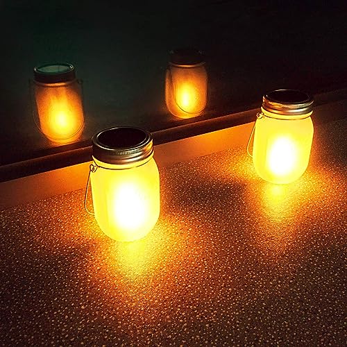 Solar Mason Jar Lights, 6 Pack 30 Led String Fairy Star Firefly Glass Jar Lights,6 Hangers and 6 Jars Included, Best for Mason Jar Decor,Patio Garden Decor Solar Laterns Table Lights