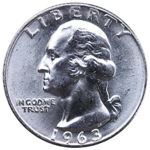 1963 - u.s. washington quarter 90% silver coin, 1/4 brilliant uncirculated mint state condition