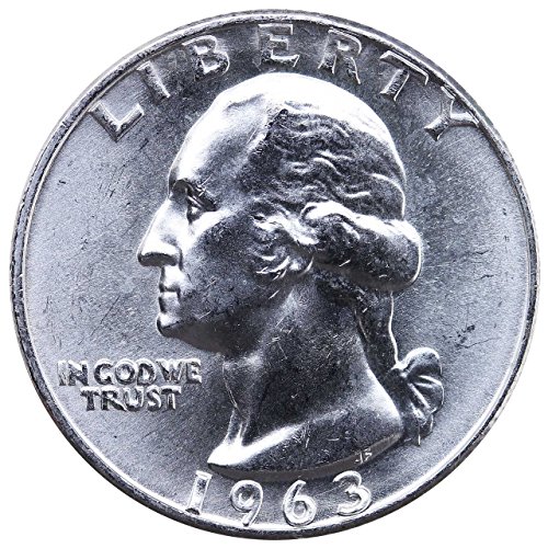 1963 - U.S. Washington Quarter 90% Silver Coin, 1/4 Brilliant Uncirculated Mint State Condition