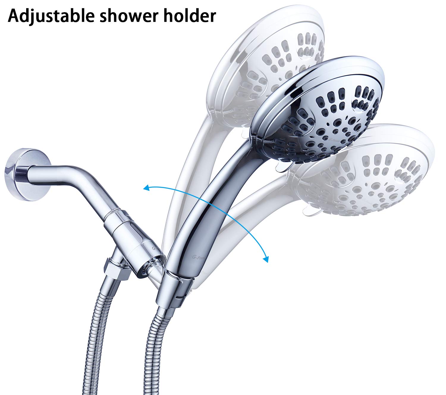 G-Promise Metal Shower Head Holder for Hand Held Showerhead, Adjustable Bracket, Shower Arm Adapter, Universal Shower Arm Mount, Chrome Finish