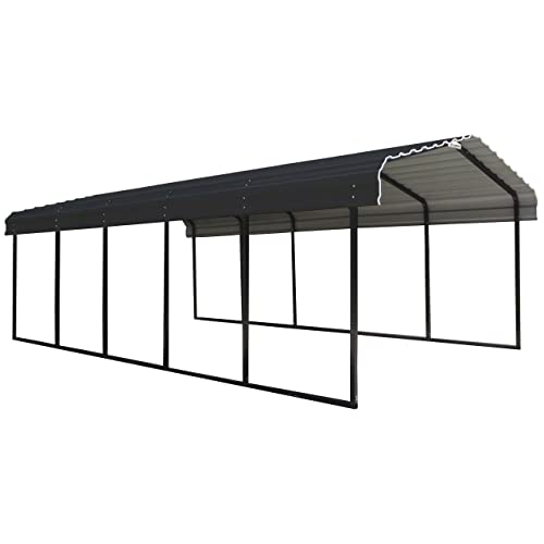 Arrow Carports Galvanized Steel Carport, Full-Size Metal Carport Kit, 12' x 24' x 7', Charcoal