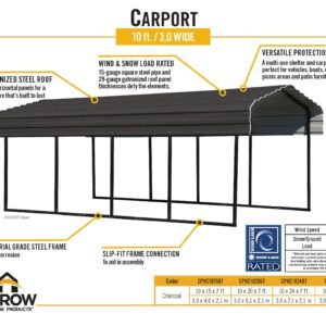 Arrow CPHC102007 Heavy Duty Galvanized Steel Metal Multi-Use Shelter, Shade, Carport, 10' x 20' x 7'