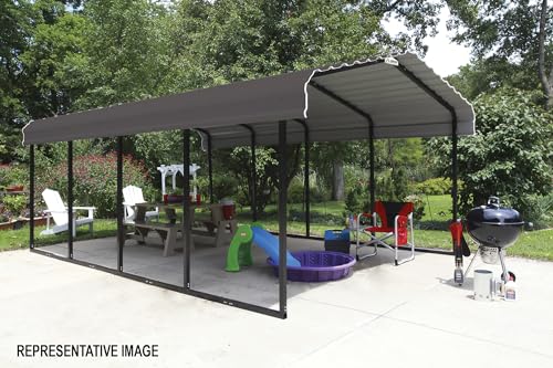 Arrow Carports Galvanized Steel Carport, Full-Size Metal Carport Kit, 12' x 29' x 7', Charcoal