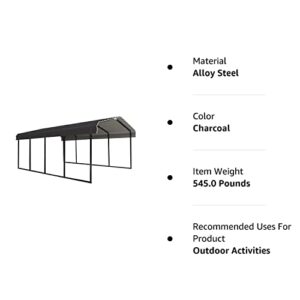 Arrow Shed 12 x 20 x 7-Foot Heavy Duty Galvanized Steel Metal Multi-Use Shelter, Shade, Carport, 12' x 20' x 7', Charcoal color