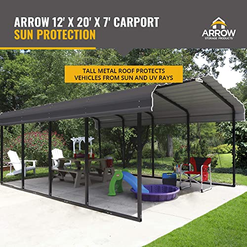 Arrow Shed 12 x 20 x 7-Foot Heavy Duty Galvanized Steel Metal Multi-Use Shelter, Shade, Carport, 12' x 20' x 7', Charcoal color