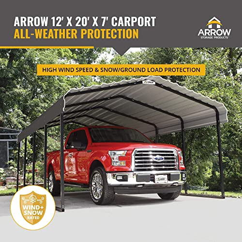 Arrow Shed 12 x 20 x 7-Foot Heavy Duty Galvanized Steel Metal Multi-Use Shelter, Shade, Carport, 12' x 20' x 7', Charcoal color