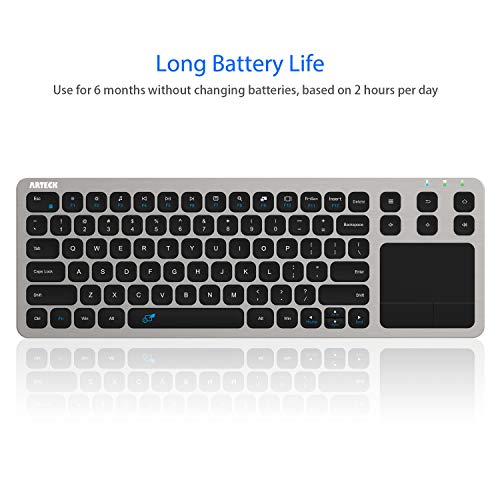 Arteck 2.4G Wireless Touch TV Keyboard with Easy Media Control and Built-In Touchpad Mouse Solid Stainless Ultra Compact Full Size Keyboard -Connected Computer, Smart TV, HTPC