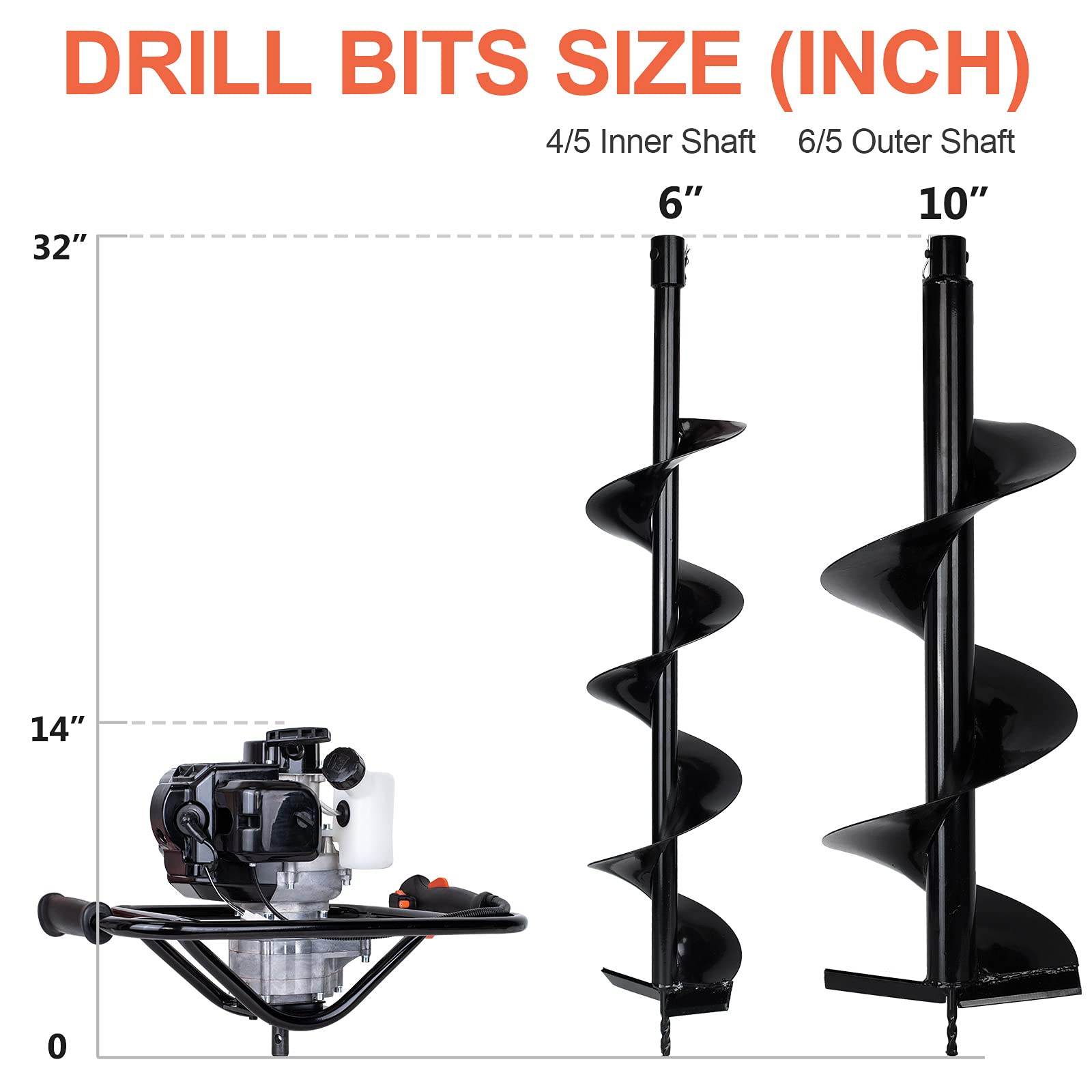 DC HOUSE 52cc 2.4HP Gas Powered Post Hole Digger with Two Earth Auger Drill Bit 6" & 10"Earth Digger EPA Compliant | 2 Packages Shipping