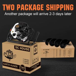 DC HOUSE 52cc 2.4HP Gas Powered Post Hole Digger with Two Earth Auger Drill Bit 6" & 10"Earth Digger EPA Compliant | 2 Packages Shipping