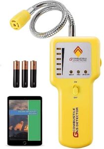 gas leak detector & natural gas detector: portable gas sniffer to locate leaks of multiple combustible gases like propane, methane, lpg, lng, fuel, sewer gas with 12" flexible sensor neck
