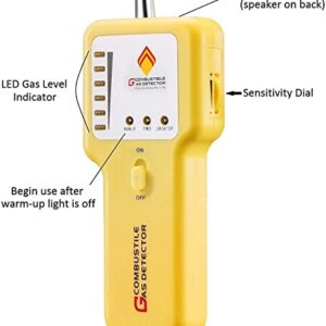 Gas Leak Detector & Natural Gas Detector: Portable Gas Sniffer to Locate Leaks of Multiple Combustible Gases Like Propane, Methane, LPG, LNG, Fuel, Sewer Gas with 12" Flexible Sensor Neck