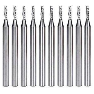 hqmaster 10-pack end mill milling cutter 1.5mm cutting dia. spiral router bits cnc bits 1-flute single edged cutting engraving bits tungsten steel 6mm flute length, 38.5mm oal