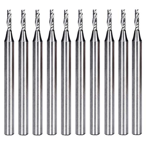 HQMaster 10-Pack End Mill Milling Cutter 1.5mm Cutting Dia. Spiral Router Bits CNC Bits 1-Flute Single Edged Cutting Engraving Bits Tungsten Steel 6mm Flute Length, 38.5mm OAL