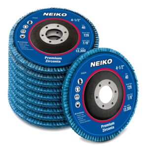 neiko 11142a 10 pack zirconia flap discs 4-1/2 for angle grinder, 40 grit flapper wheel, angled t29 grinding wheel 4.5 inch flap disc, 7/8" arbor grinding disc, flap wheel for wood & metal sanding