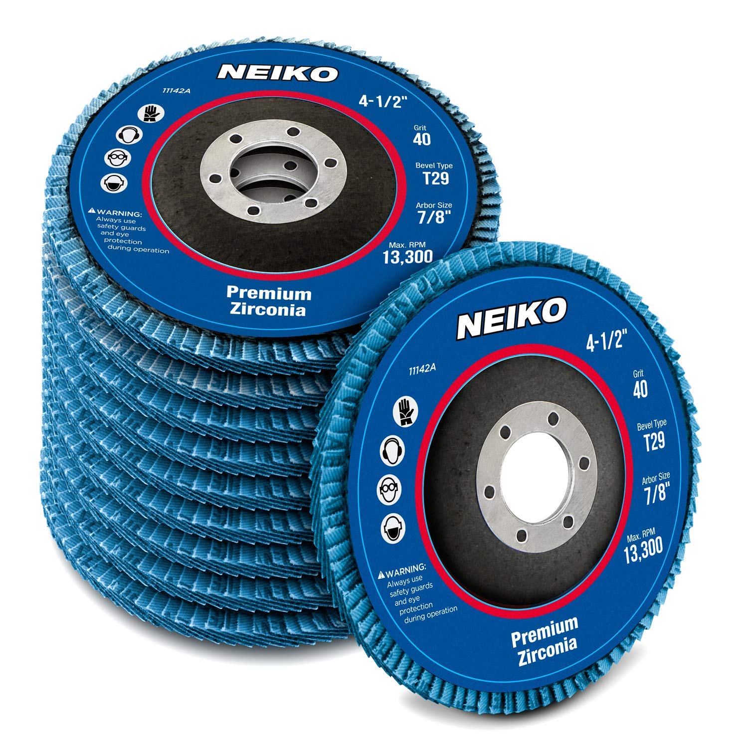 NEIKO 11142A 10 Pack Zirconia Flap Discs 4-1/2 for Angle Grinder, 40 Grit Flapper Wheel, Angled T29 Grinding Wheel 4.5 Inch Flap Disc, 7/8" Arbor Grinding Disc, Flap Wheel for Wood & Metal Sanding