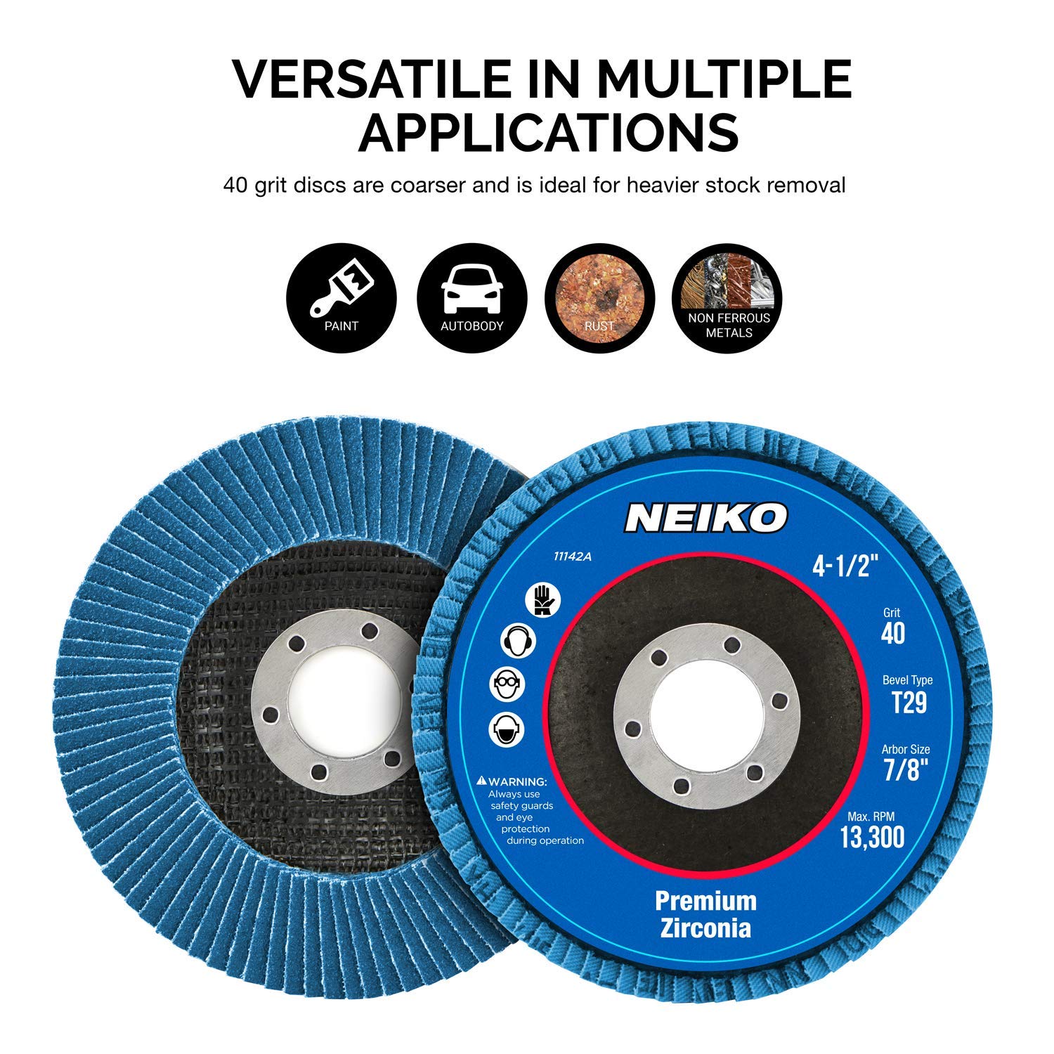 NEIKO 11142A 10 Pack Zirconia Flap Discs 4-1/2 for Angle Grinder, 40 Grit Flapper Wheel, Angled T29 Grinding Wheel 4.5 Inch Flap Disc, 7/8" Arbor Grinding Disc, Flap Wheel for Wood & Metal Sanding