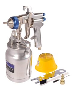 dynastus 33 oz siphon feed spray gun - 2.5mm nozzle for spraying oil-based or latex paints, with filtering and cleaning kits