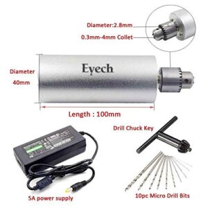 Eyech 0.3-4mm Micro Aluminum Portable Handheld Drill Mini Electric Hand Drill with 5A DC5V-12V Power Supply Control for DIY 10Pcs Drill Bits Included