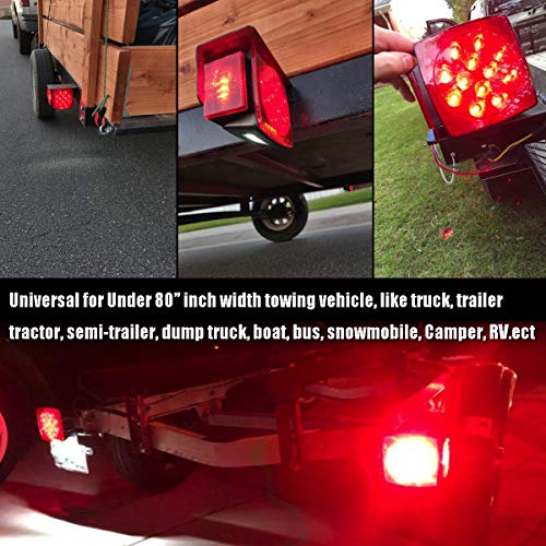 iBrightstar IP68 Waterproof Square LED Trailer Lights Kit - Utility Trailer Accessories with Brake Stop Tail Running License Plate Light for 12V Camper Truck Boat Snowmobile Marine Under 80", DOT