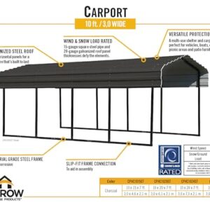 Arrow CPHC102407 Heavy Duty Galvanized Steel Metal Multi-Use Shelter, Shade, Carport, 10' x 24' x 7'